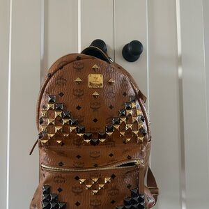 MCM Brown Studded Backpack